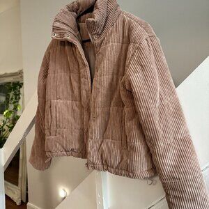 7 For All Mankind Corduroy Puffer Jacket in Dusty Rose